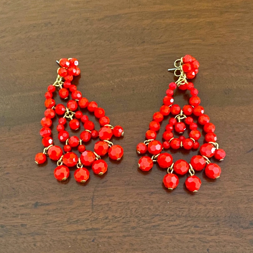 J. Crew Beaded Chandelier Earrings - Red